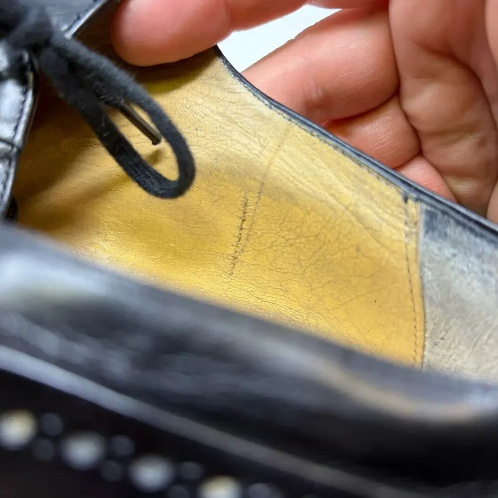 VTG R Martegani Oxford Wingtip Brogues Mens 10.5 D Black Leather Made In Italy
